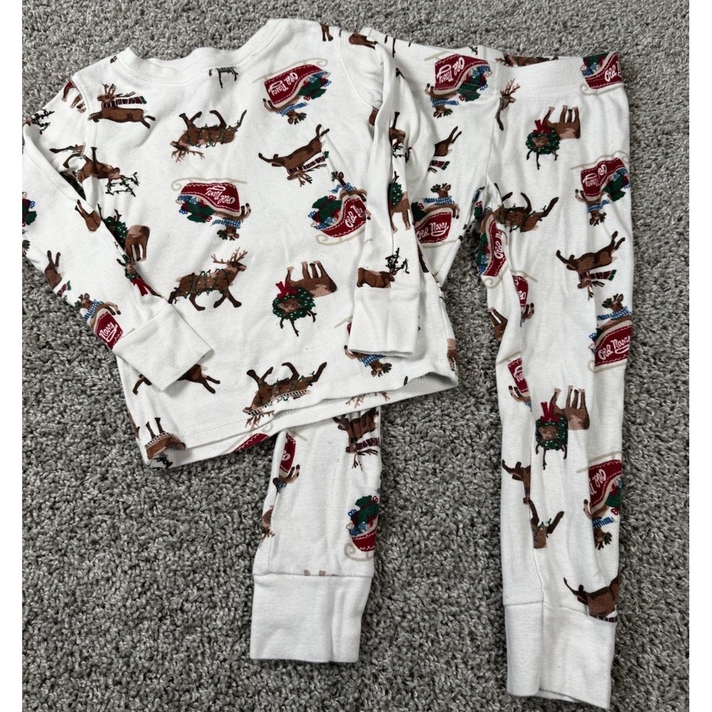 Old Navy Unisex Kids Christmas Pajamas Reindeer Sleigh‎ Holiday XS 5